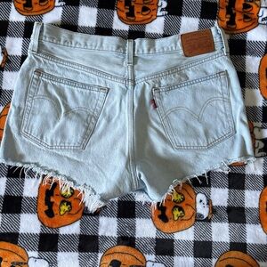 Levi's Light Blue Frayed Hem Jean Shorts